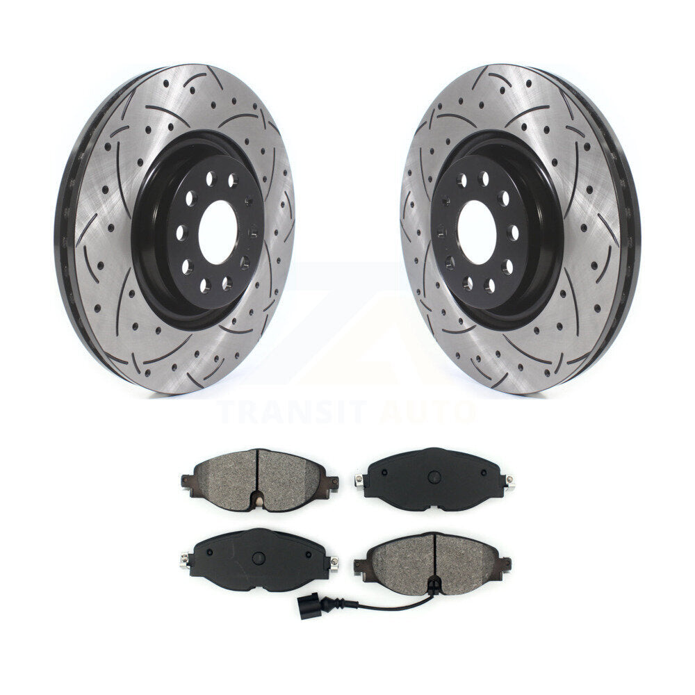 Drilled Slot Brake Rotor Semi-Metallic Pad Front Kit For Volkswagen Golf Audi A3