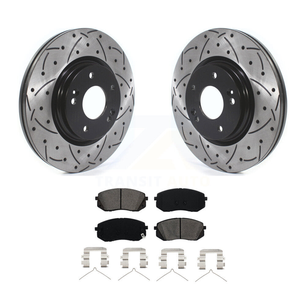 Drilled Slot Brake Rotor Semi-Metallic Pad Front Kit For Hyundai Sonata Kona Kia