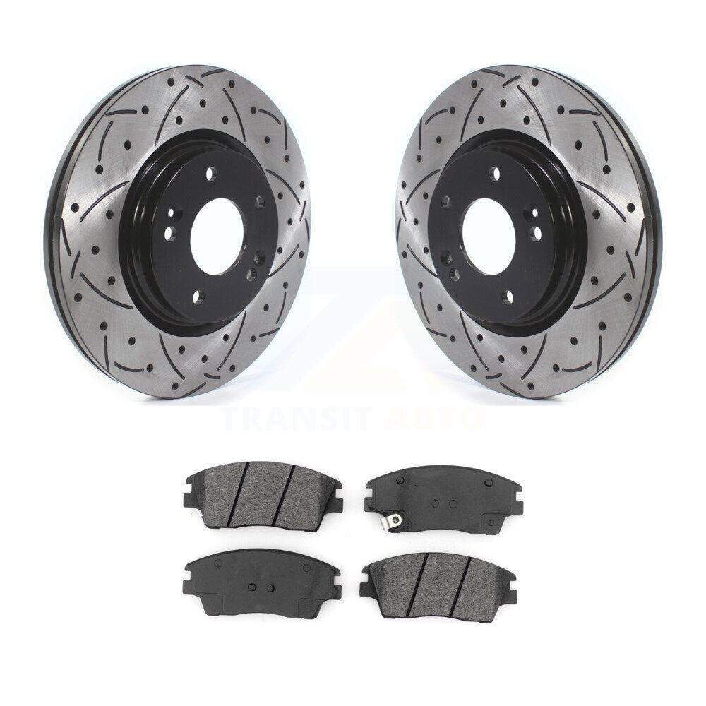 Drilled Slot Brake Rotors Semi-Metallic Pad Front Kit For Hyundai Elantra Tucson
