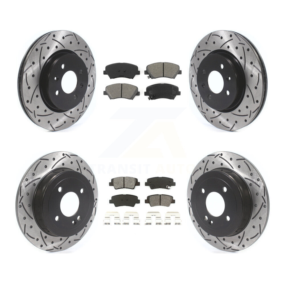 Coated Drill Slot Disc Brake Rotors Semi-Metallic Pad Front Rear Kit For Kia Rio