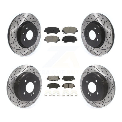 Coated Drill Slot Disc Brake Rotors Semi-Metallic Pad Front Rear Kit For Kia Rio