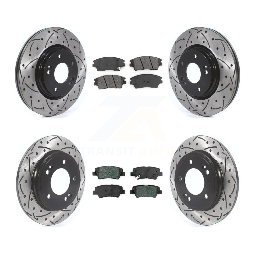 Drill Slot Brake Rotor Semi-Metallic Pad Front Rear Kit For Hyundai Elantra 1.6L