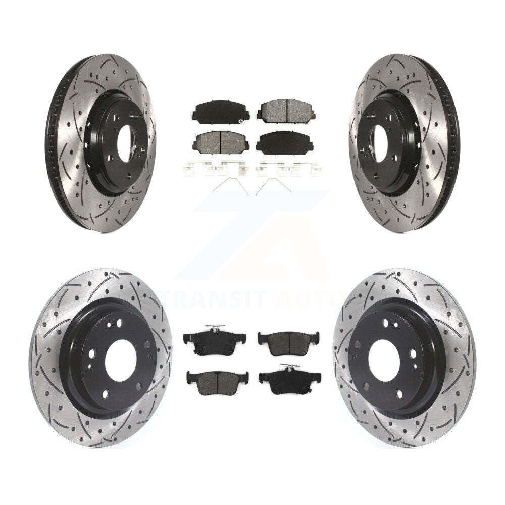 Drilled Slot Disc Brake Rotor & Semi-Metallic Pad Front Rear Kit For Honda Civic