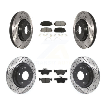 Drilled Slot Disc Brake Rotor & Semi-Metallic Pad Front Rear Kit For Honda Civic