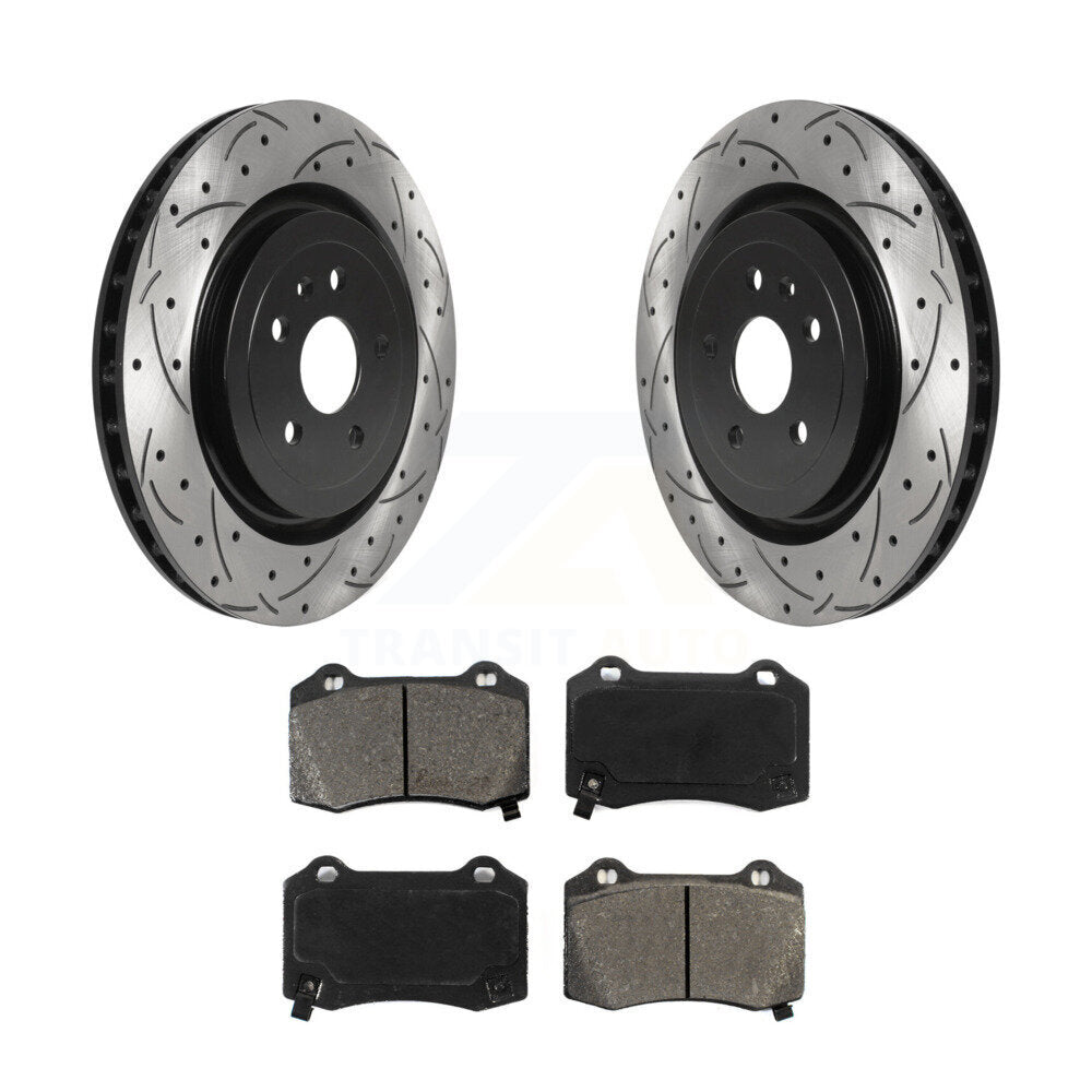 Drill Slot Brake Rotors Semi-Metallic Pad Rear Kit For Chevrolet Camaro Cadillac
