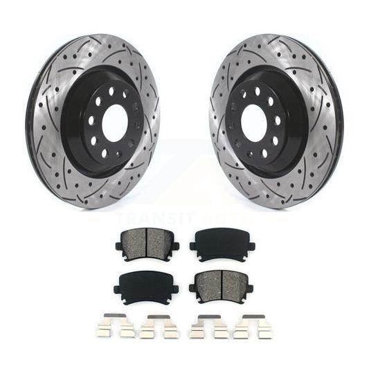 Drill Slot Brake Rotor Semi-Metallic Pad Rear Kit For Volkswagen GTI Passat CC R