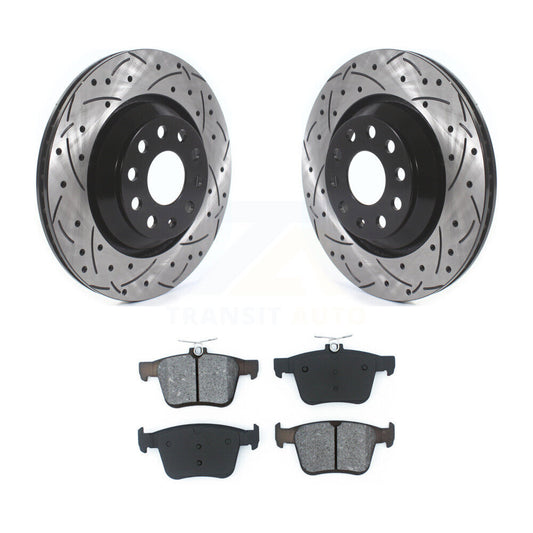 Drill Slot Brake Rotor Semi-Metallic Pad Rear Kit For Volkswagen Atlas Audi Q3 R