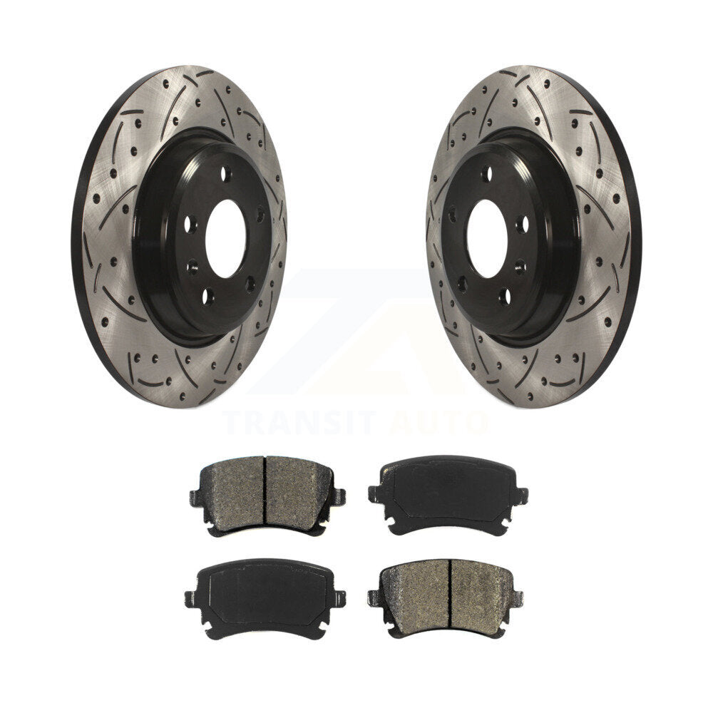 Drilled Slot Disc Brake Rotors Semi-Metallic Pad Rear Kit For Audi Q5 A4 allroad