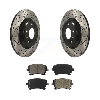 Drilled Slot Disc Brake Rotors Semi-Metallic Pad Rear Kit For Audi Q5 A4 allroad