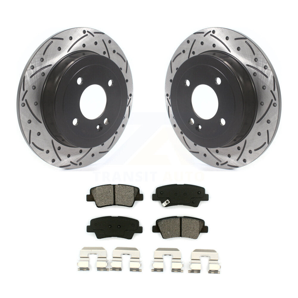 Drilled Slot Disc Brake Rotor Semi-Metallic Pad Rear Kit For 2011 Hyundai Accent