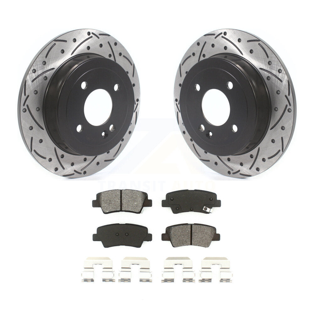 Drilled Slot Brake Rotor & Semi-Metallic Pad Rear Kit For Hyundai Accent Kia Rio