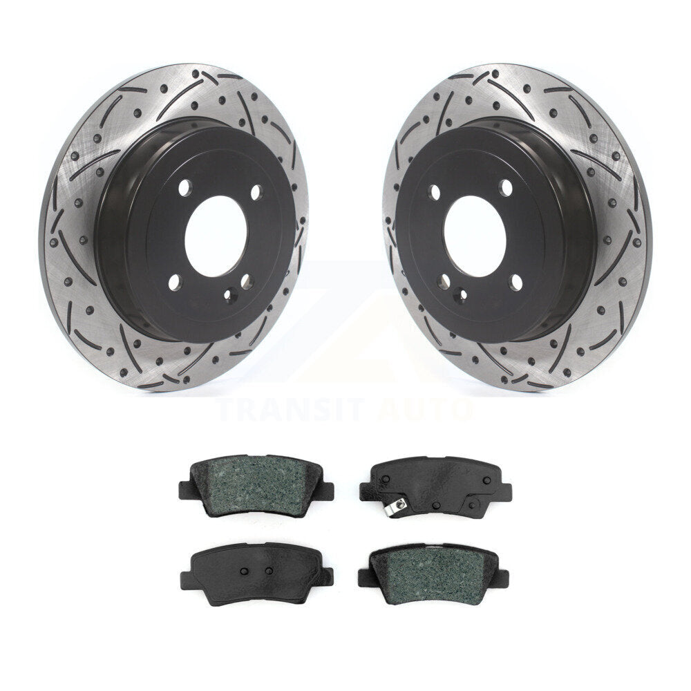Drilled Slot Brake Rotor & Semi-Metallic Pad Rear Kit For Kia Rio Hyundai Accent