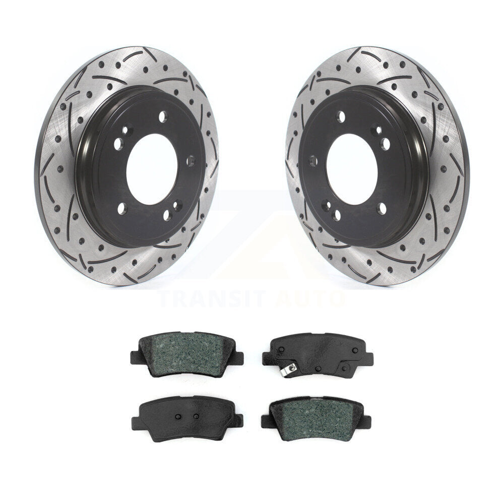 Drill Slot Brake Rotors Semi-Metallic Pad Rear Kit For Hyundai Elantra Ioniq Kia