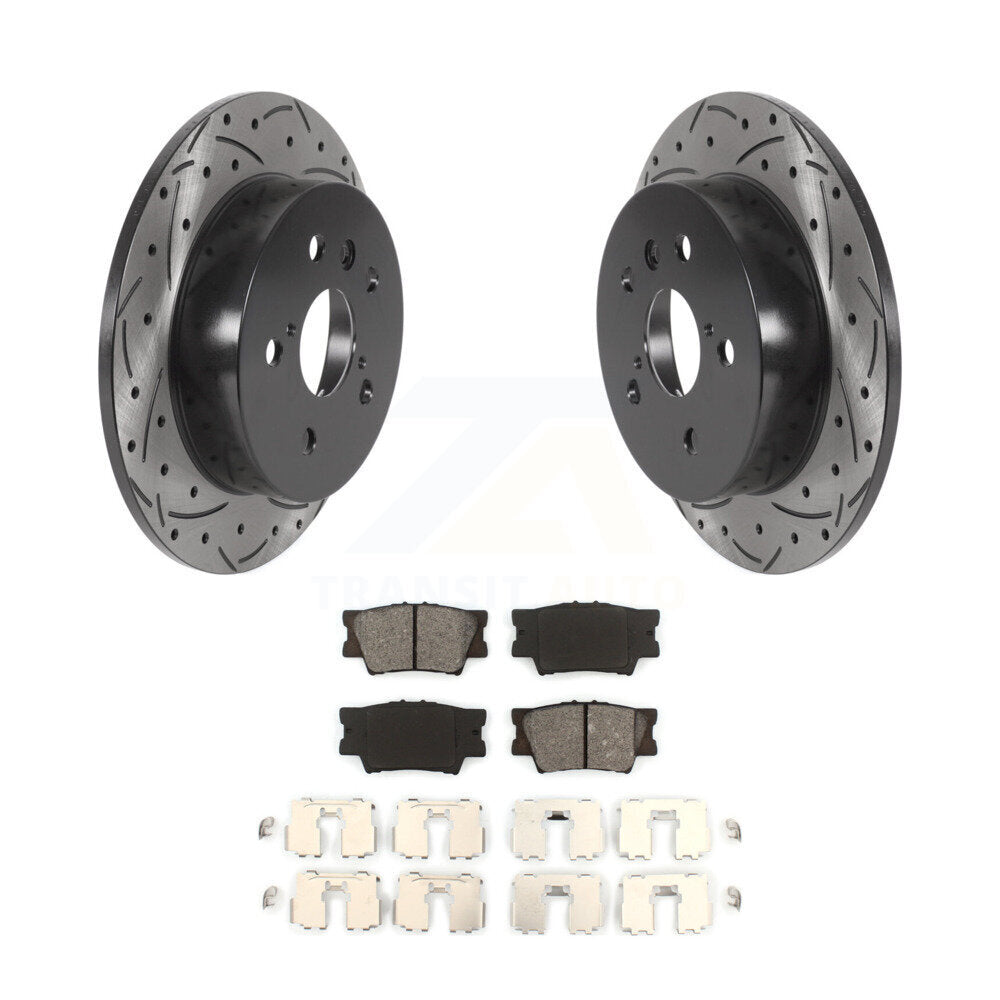 Coated Drilled Slot Disc Brake Rotor Semi-Metallic Pad Rear Kit For Toyota Camry