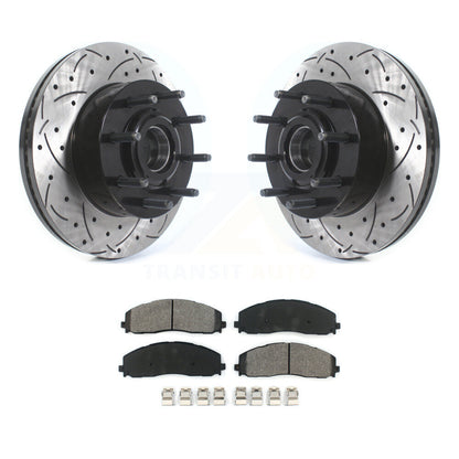 Drill Slot Brake Rotor Hub Semi-Metallic Pad Front Kit For Ford F-350 Super Duty