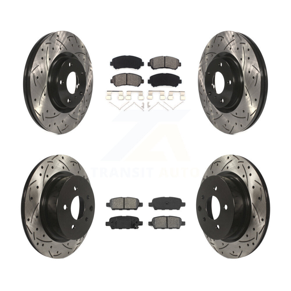 Drilled Slot Disc Brake Rotor Semi-Metallic Pad Front Rear Kit For Nissan Maxima