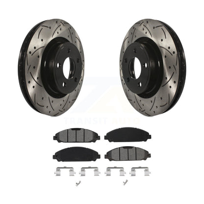 Coated Drill Slot Disc Brake Rotors Semi-Metallic Pad Front Kit For Ford Mustang