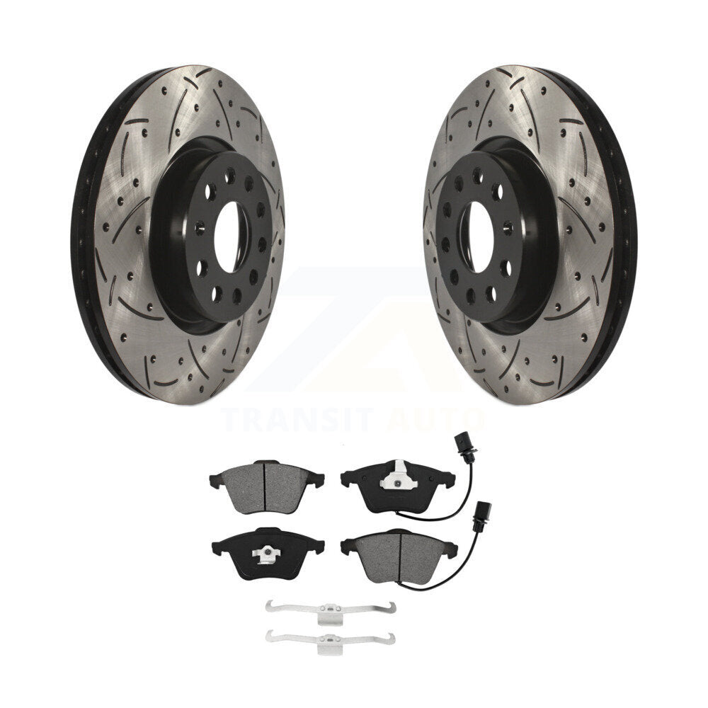 Drilled Slot Disc Brake Rotors Semi-Metallic Pad Front Kit For Volkswagen CC R32
