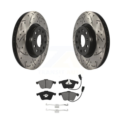 Drilled Slot Disc Brake Rotors Semi-Metallic Pad Front Kit For Volkswagen CC R32