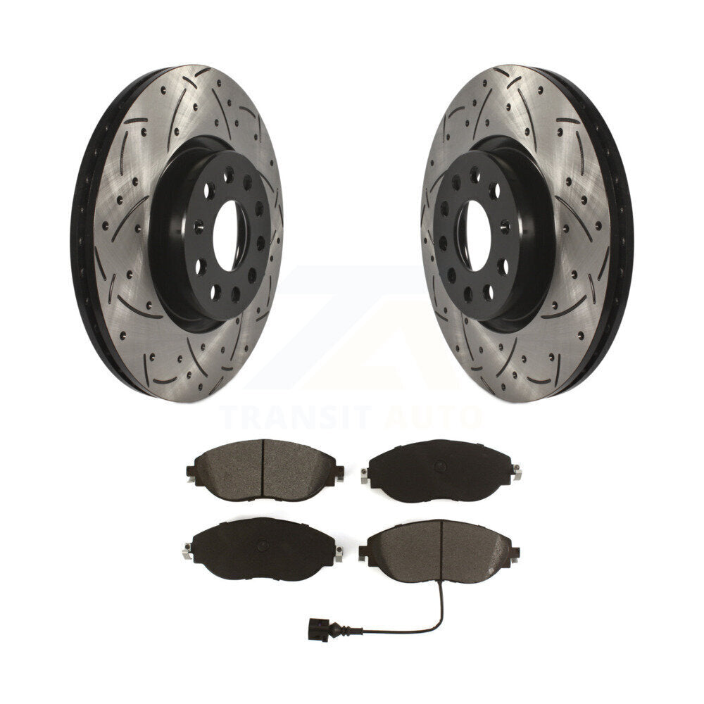Drill Slot Brake Rotors Semi-Metallic Pad Front Kit For Volkswagen GTI Arteon A3