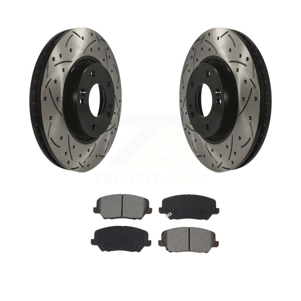 Drill Slot Brake Rotors Semi-Metallic Pad Front Kit For Kia Forte Forte5 Hyundai