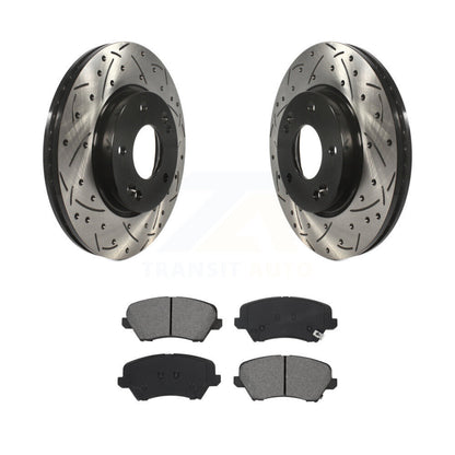 Drill Slot Brake Rotor Semi-Metallic Pad Front Kit For Kia Forte Hyundai Elantra
