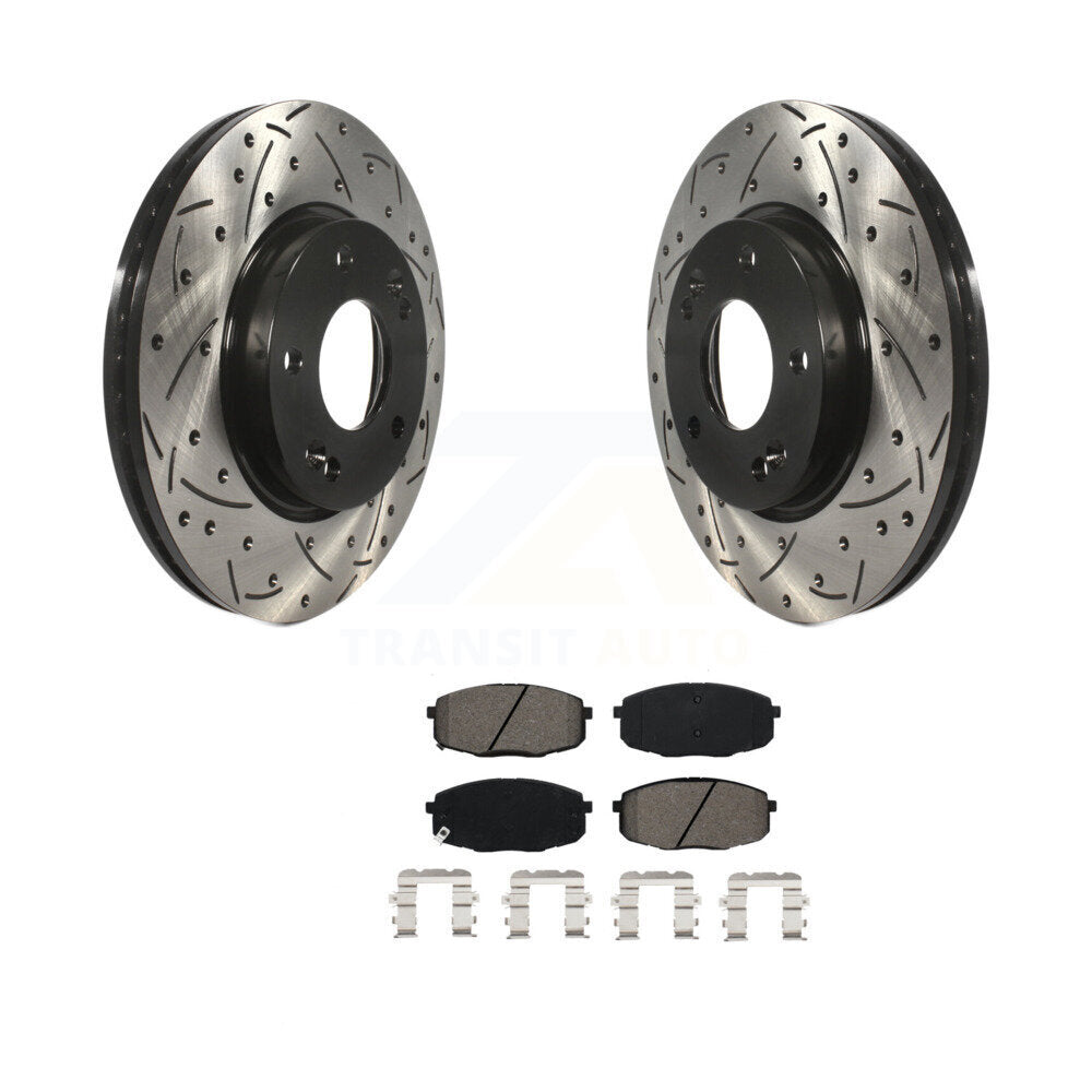 Drilled Slot Brake Rotor Semi-Metallic Pad Front Kit For Kia Hyundai Kona Seltos