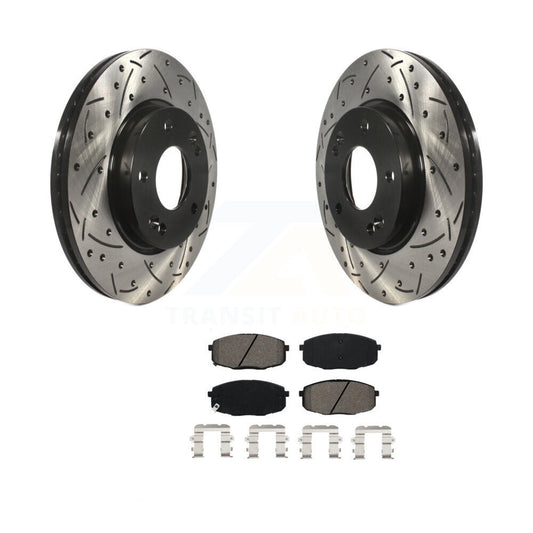 Drilled Slot Brake Rotor Semi-Metallic Pad Front Kit For Kia Hyundai Kona Seltos