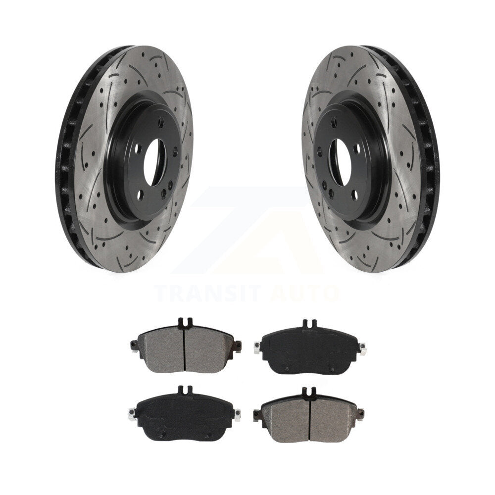 Drill Slot Brake Rotor Semi-Metallic Pad Front Kit For Mercedes-Benz GLA250 B250