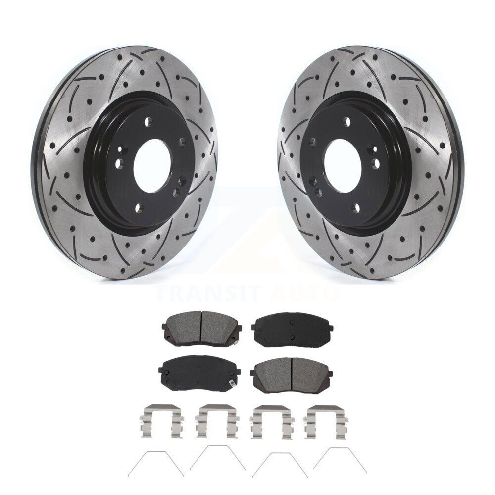 Drilled Slot Brake Rotor Semi-Metallic Pad Front Kit For Kia Hyundai Kona Seltos
