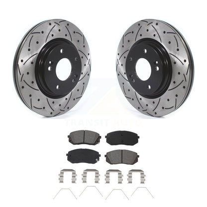 Drilled Slot Brake Rotor Semi-Metallic Pad Front Kit For Kia Hyundai Kona Seltos