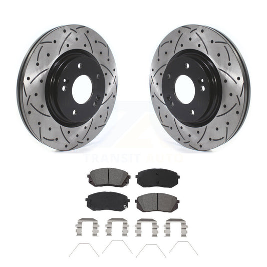Drilled Slot Brake Rotor Semi-Metallic Pad Front Kit For Kia Hyundai Kona Seltos