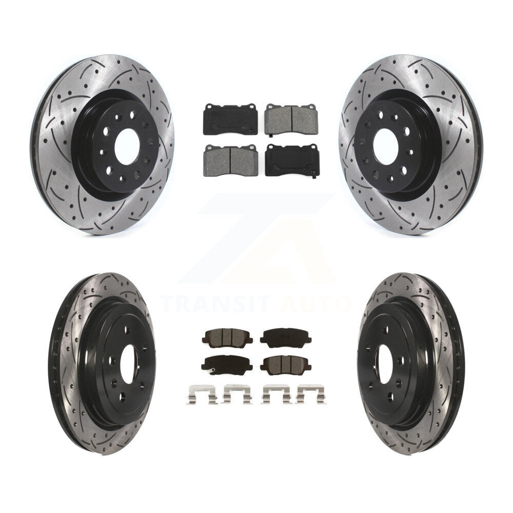 Drilled Slot Disc Brake Rotors Semi-Metallic Pad Front Rear Kit For Cadillac CTS