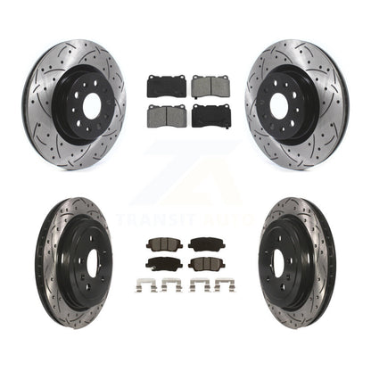 Drilled Slot Disc Brake Rotors Semi-Metallic Pad Front Rear Kit For Cadillac CTS