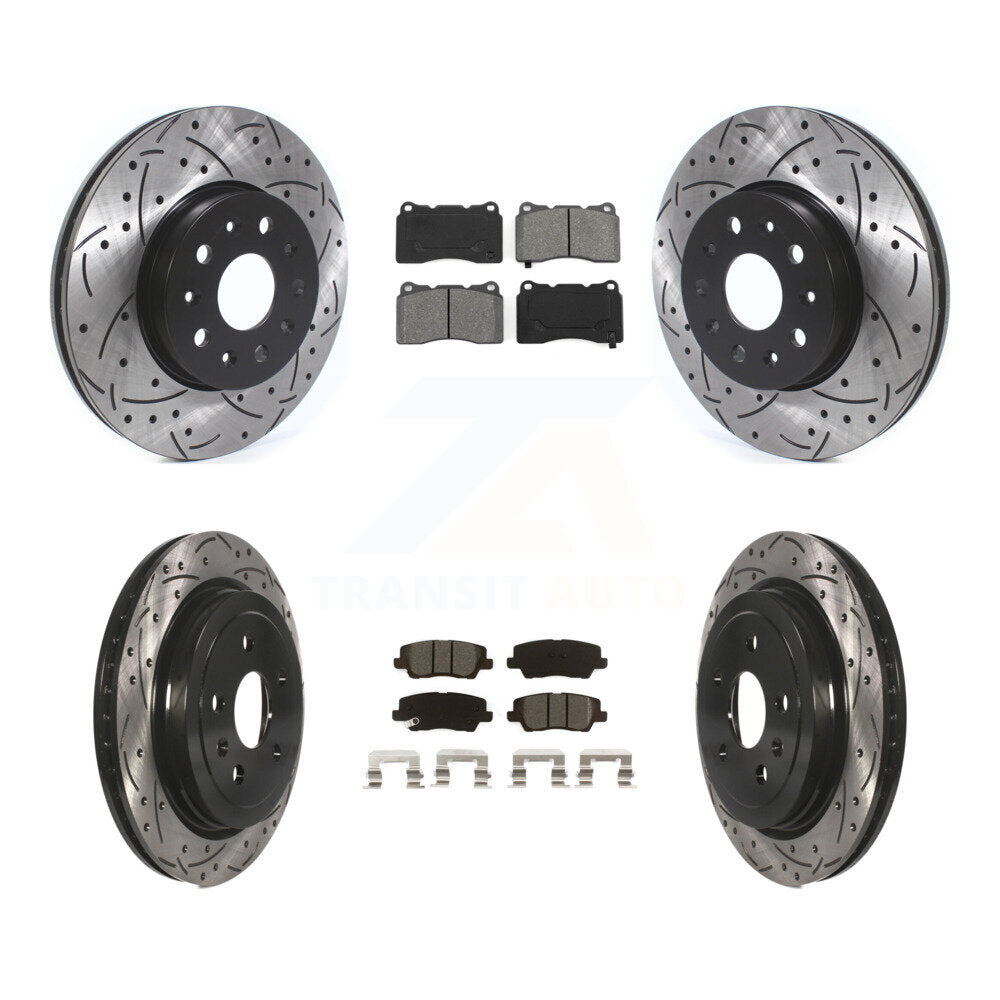 Drilled Slot Disc Brake Rotors Semi-Metallic Pad Front Rear Kit For Cadillac CTS