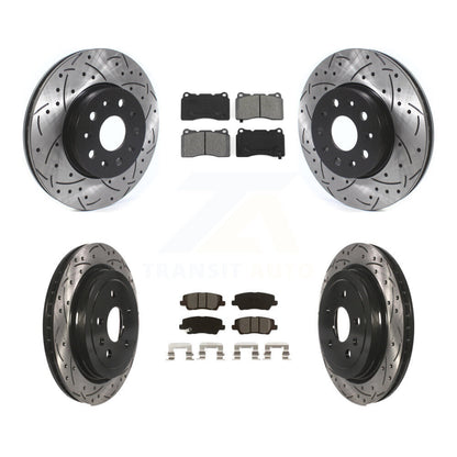 Drilled Slot Disc Brake Rotors Semi-Metallic Pad Front Rear Kit For Cadillac CTS