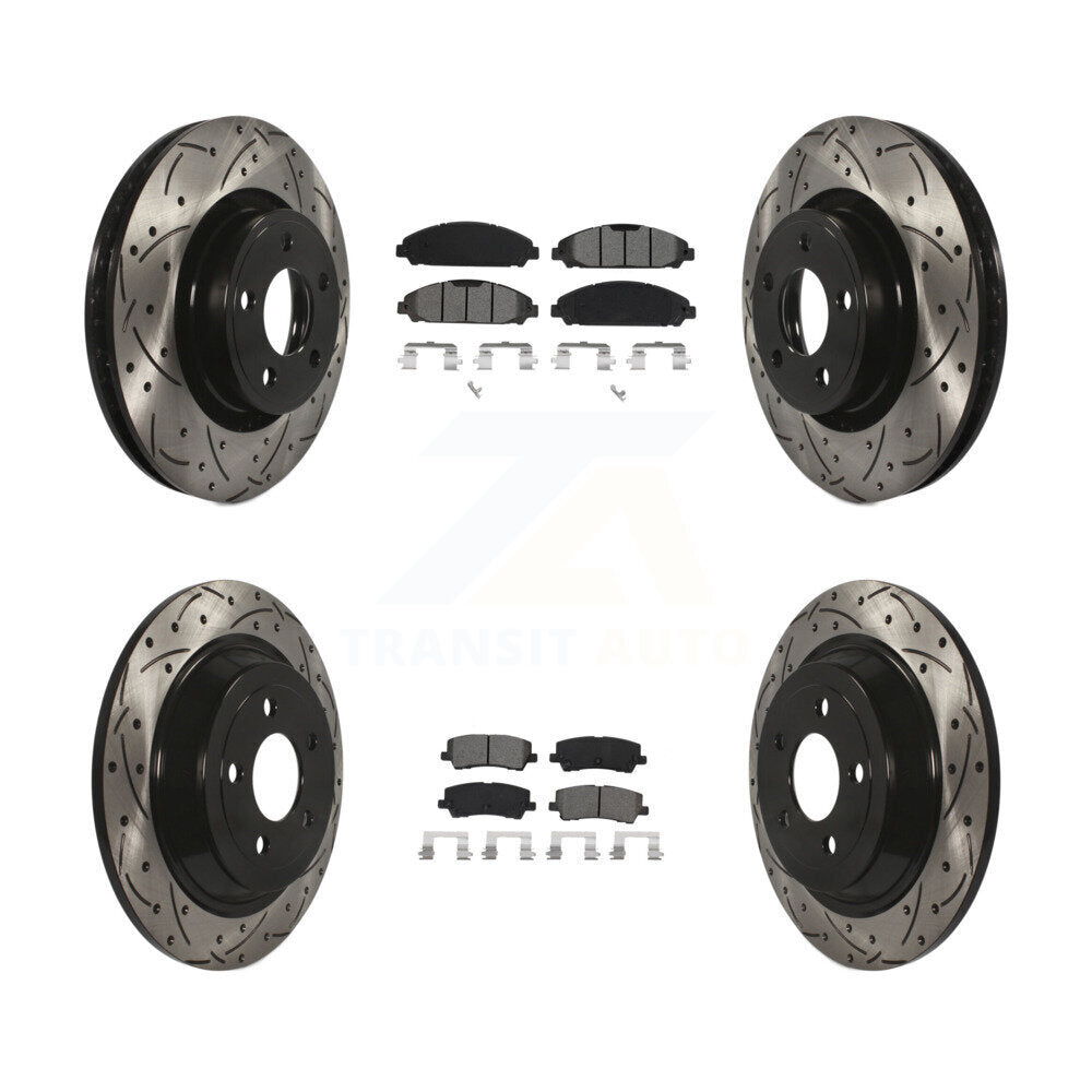 Drilled Slot Disc Brake Rotors Semi-Metallic Pad Front Rear Kit For Ford Mustang