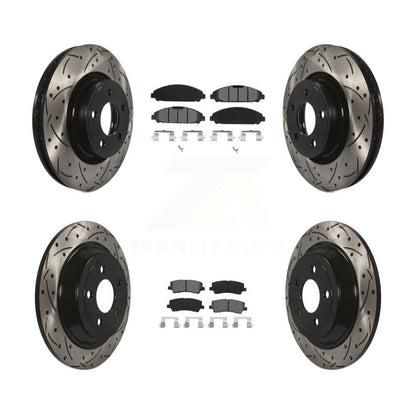 Drilled Slot Disc Brake Rotors Semi-Metallic Pad Front Rear Kit For Ford Mustang
