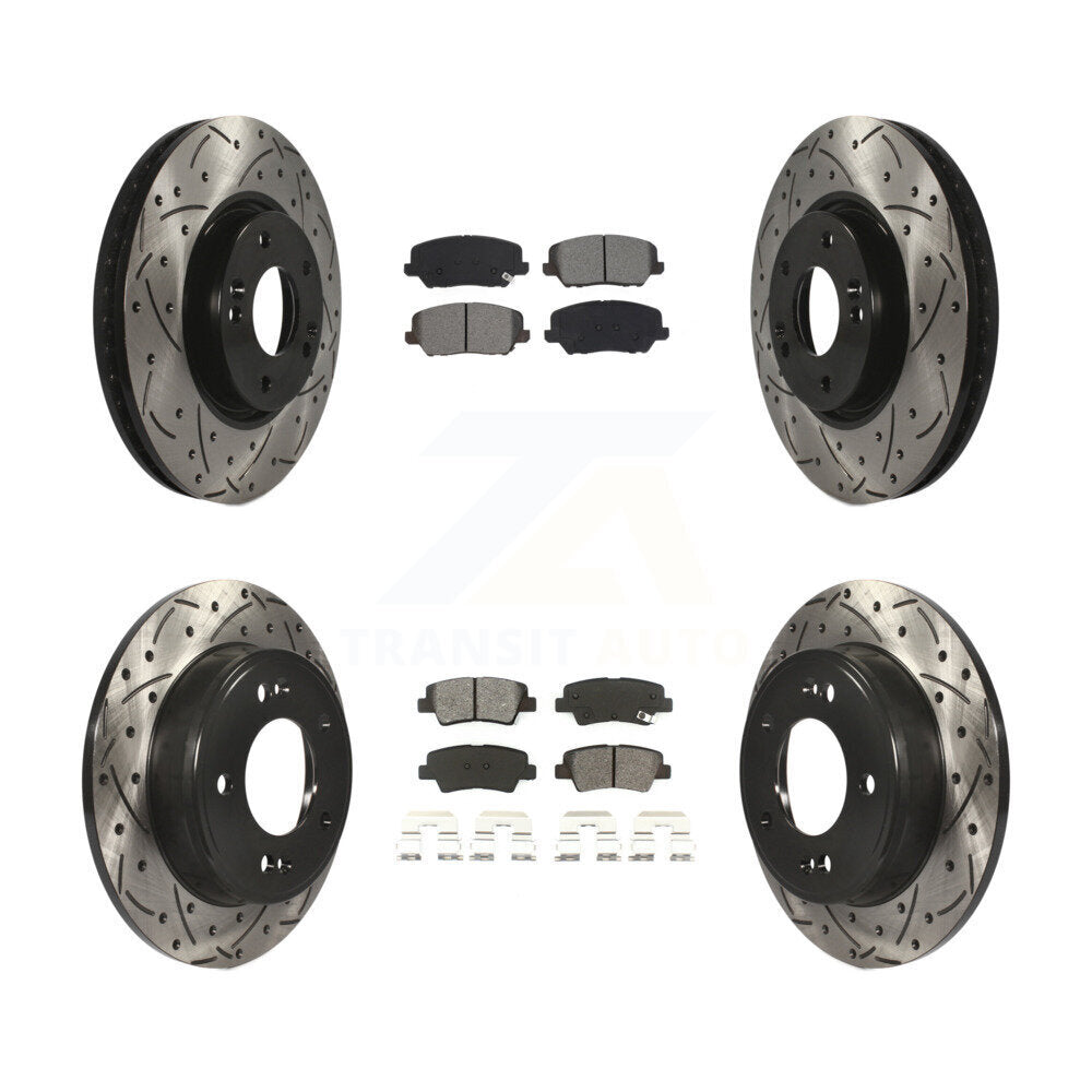 Drill Slot Disc Brake Rotors Semi-Metallic Pad Front Rear Kit For Kia Forte Koup