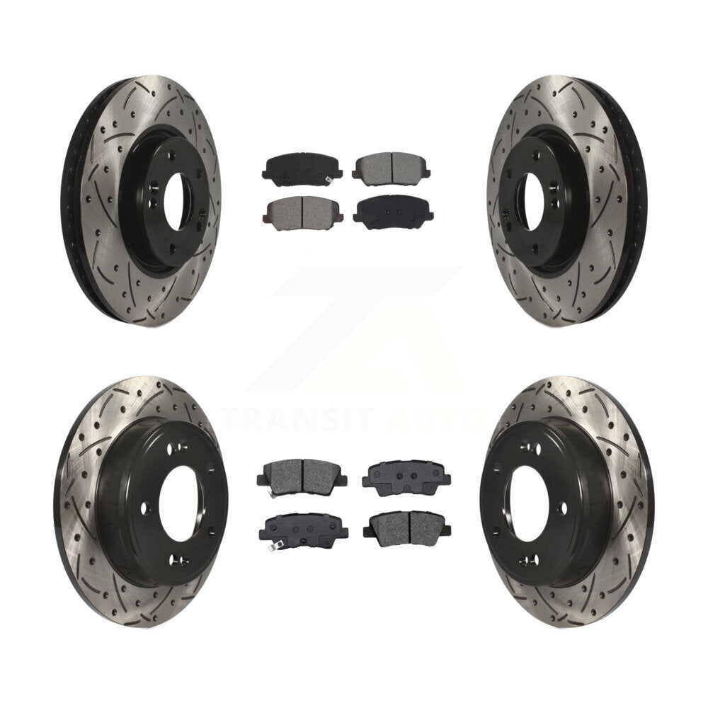 Drilled Slot Brake Rotor & Semi-Metallic Pad Front Rear Kit For Kia Forte Forte5