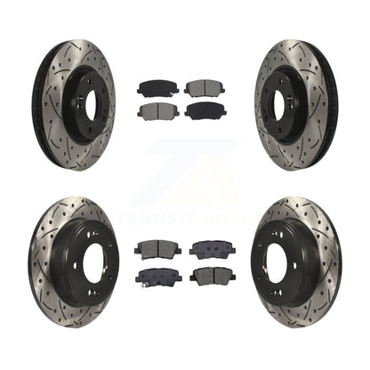 Drilled Slot Brake Rotor & Semi-Metallic Pad Front Rear Kit For Kia Forte Forte5