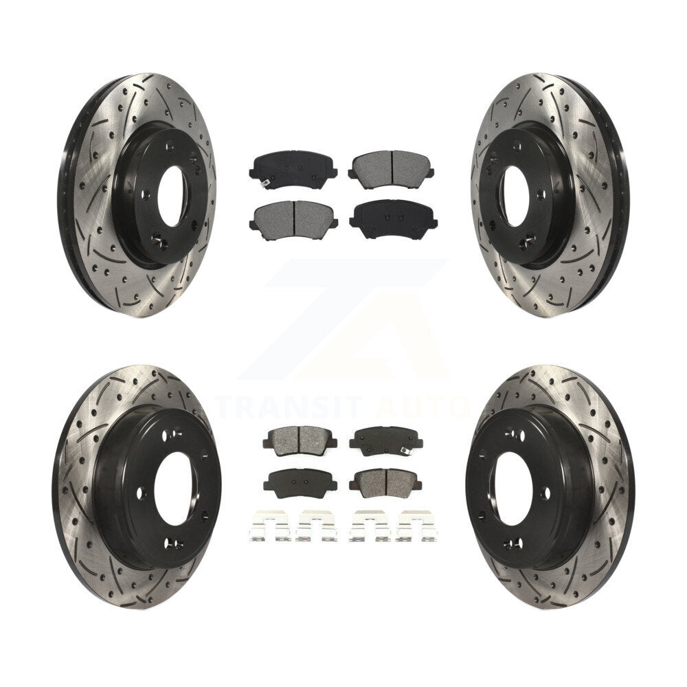 Drilled Slot Brake Rotor Semi-Metallic Pad Front Rear Kit For Hyundai Elantra GT