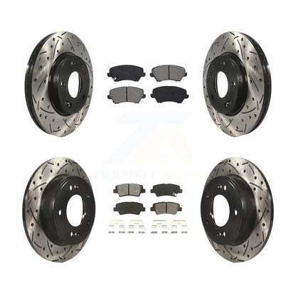 Drilled Slot Brake Rotor Semi-Metallic Pad Front Rear Kit For Hyundai Elantra GT