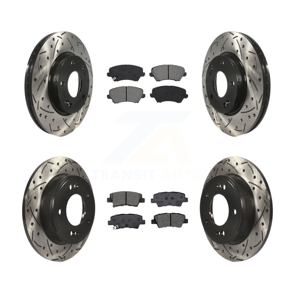 Drill Slot Brake Rotor Semi-Metallic Pad Front Rear Kit For Kia Forte Hyundai GT