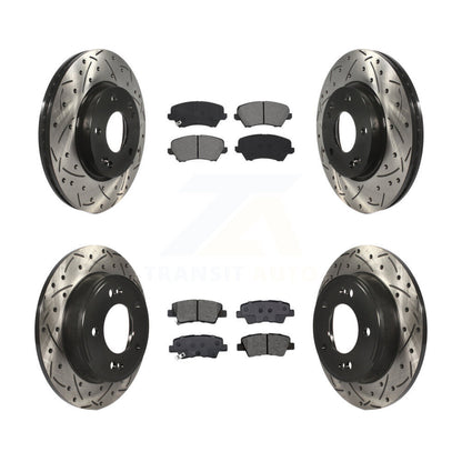 Drill Slot Brake Rotor Semi-Metallic Pad Front Rear Kit For Kia Forte Hyundai GT