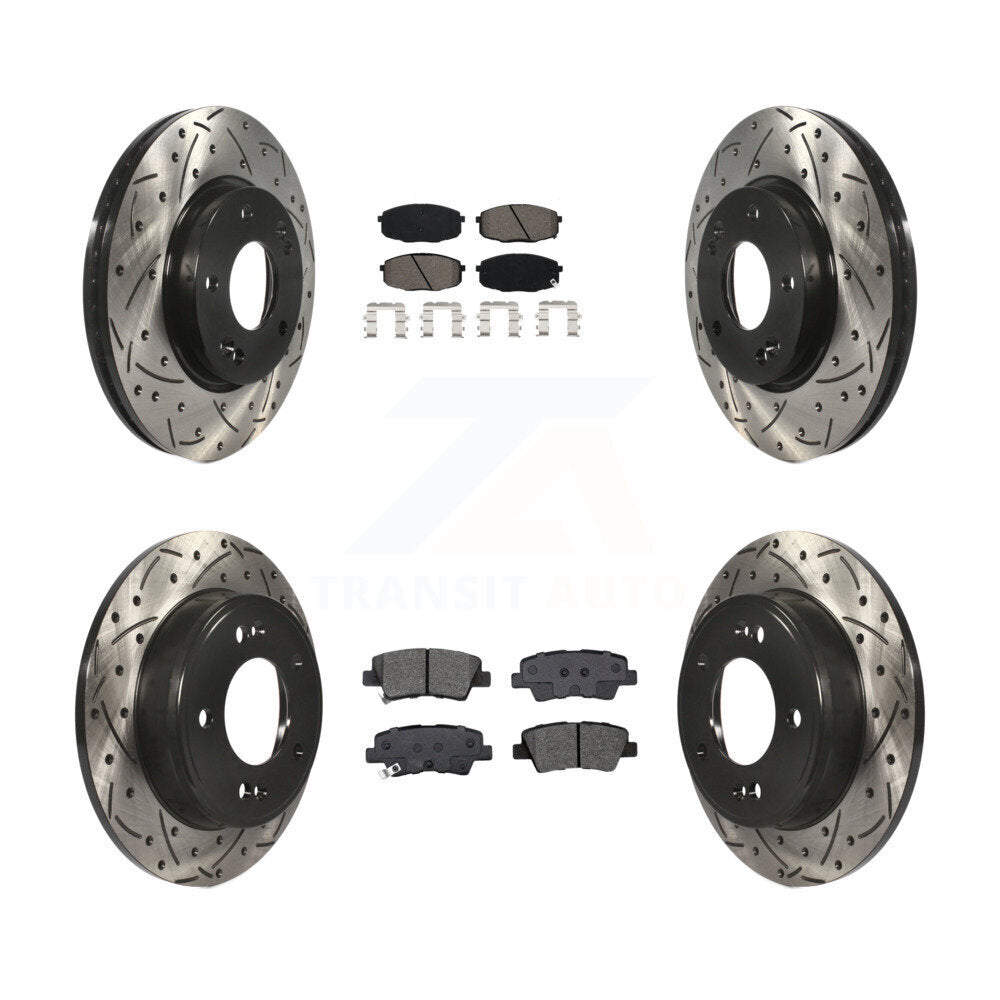 Drill Slot Brake Rotor Semi-Metallic Pad Front Rear Kit For Kia Hyundai Forte GT