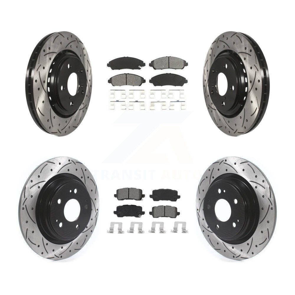 Coat Drill Slot Disc Brake Rotors Semi-Metallic Pad Front Rear Kit For Acura MDX