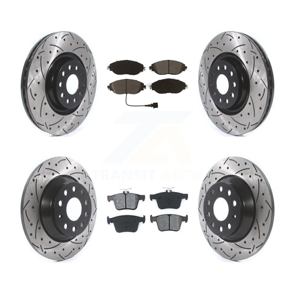 Drilled Slot Brake Rotors Semi-Metallic Pad Front Rear Kit For Volkswagen Tiguan