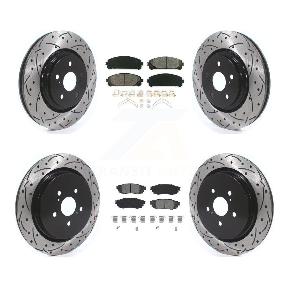 Drilled Slot Brake Rotor Semi-Metallic Pad Front Rear Kit For Lexus RX350 RX450h
