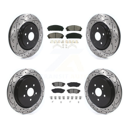 Drilled Slot Brake Rotor Semi-Metallic Pad Front Rear Kit For Lexus RX350 RX450h